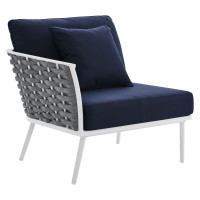 Modway EEI-5565-WHI-NAV Stance Outdoor Patio Aluminum Left-Facing Armchair White Navy