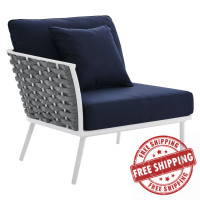 Modway EEI-5565-WHI-NAV Stance Outdoor Patio Aluminum Left-Facing Armchair White Navy