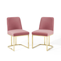 Modway EEI-5569-GLD-DUS Gold Dusty Rose Amplify Sled Base Performance Velvet Dining Chairs - Set of 2