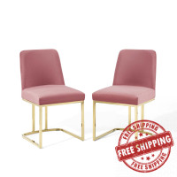 Modway EEI-5569-GLD-DUS Gold Dusty Rose Amplify Sled Base Performance Velvet Dining Chairs - Set of 2