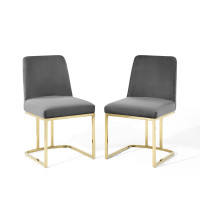 Modway EEI-5569-GLD-GRY Gold Gray Amplify Sled Base Performance Velvet Dining Chairs - Set of 2