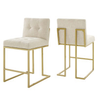 Modway EEI-5571-GLD-BEI Gold Beige Privy Counter Stool Upholstered Fabric Set of 2