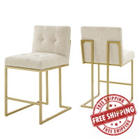 Modway EEI-5571-GLD-BEI Gold Beige Privy Counter Stool Upholstered Fabric Set of 2