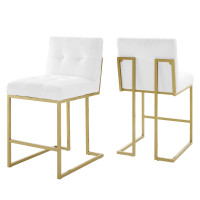 Modway EEI-5571-GLD-WHI Gold White Privy Counter Stool Upholstered Fabric Set of 2