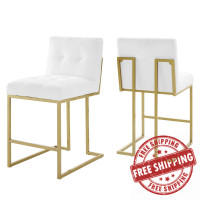 Modway EEI-5571-GLD-WHI Gold White Privy Counter Stool Upholstered Fabric Set of 2