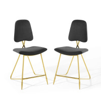 Modway EEI-5572-BLK Black Ponder Counter Stool Performance Velvet Set of 2
