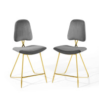 Modway EEI-5572-GRY Gray Ponder Counter Stool Performance Velvet Set of 2