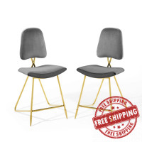 Modway EEI-5572-GRY Gray Ponder Counter Stool Performance Velvet Set of 2