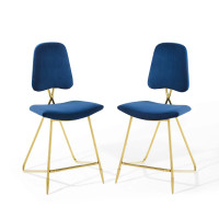 Modway EEI-5572-NAV Navy Ponder Counter Stool Performance Velvet Set of 2