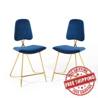 Modway EEI-5572-NAV Navy Ponder Counter Stool Performance Velvet Set of 2