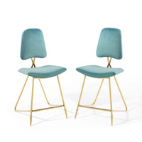 Modway EEI-5572-SEA Sea Blue Ponder Counter Stool Performance Velvet Set of 2