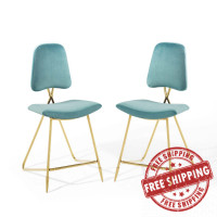 Modway EEI-5572-SEA Sea Blue Ponder Counter Stool Performance Velvet Set of 2