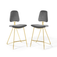 Modway EEI-5573-GRY Gray Ponder Bar Stool Performance Velvet Set of 2