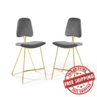 Modway EEI-5573-GRY Gray Ponder Bar Stool Performance Velvet Set of 2