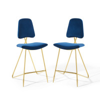 Modway EEI-5573-NAV Navy Ponder Bar Stool Performance Velvet Set of 2
