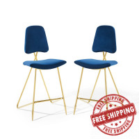 Modway EEI-5573-NAV Navy Ponder Bar Stool Performance Velvet Set of 2