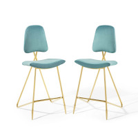 Modway EEI-5573-SEA Sea Blue Ponder Bar Stool Performance Velvet Set of 2