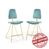 Modway EEI-5573-SEA Sea Blue Ponder Bar Stool Performance Velvet Set of 2