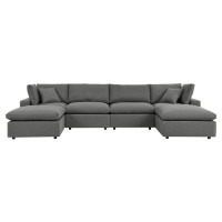 Modway EEI-5585-CHA Commix 6-Piece Outdoor Patio Sectional Sofa Charcoal