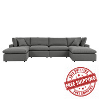 Modway EEI-5585-CHA Commix 6-Piece Outdoor Patio Sectional Sofa Charcoal