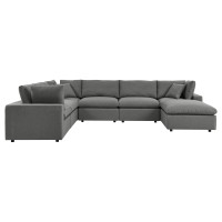 Modway EEI-5591-CHA Commix 7-Piece Outdoor Patio Sectional Sofa Charcoal