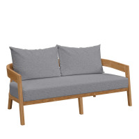 Modway EEI-5601-NAT-GRY Brisbane Teak Wood Outdoor Patio Loveseat Natural Gray