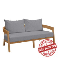 Modway EEI-5601-NAT-GRY Brisbane Teak Wood Outdoor Patio Loveseat Natural Gray