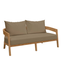 Modway EEI-5601-NAT-LBR Brisbane Teak Wood Outdoor Patio Loveseat Natural Light Brown