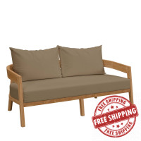 Modway EEI-5601-NAT-LBR Brisbane Teak Wood Outdoor Patio Loveseat Natural Light Brown