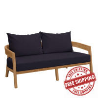 Modway EEI-5601-NAT-NAV Brisbane Teak Wood Outdoor Patio Loveseat Natural Navy