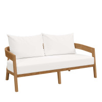 Modway EEI-5601-NAT-WHI Brisbane Teak Wood Outdoor Patio Loveseat Natural White