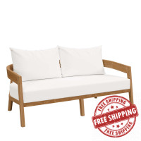 Modway EEI-5601-NAT-WHI Brisbane Teak Wood Outdoor Patio Loveseat Natural White