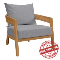 Modway EEI-5602-NAT-GRY Brisbane Teak Wood Outdoor Patio Armchair Natural Gray