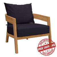 Modway EEI-5602-NAT-NAV Brisbane Teak Wood Outdoor Patio Armchair Natural  Navy