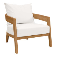 Modway EEI-5602-NAT-WHI Brisbane Teak Wood Outdoor Patio Armchair Natural White