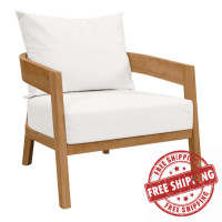 Modway EEI-5602-NAT-WHI Brisbane Teak Wood Outdoor Patio Armchair Natural White