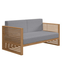 Modway EEI-5605-NAT-GRY Carlsbad Teak Wood Outdoor Patio Loveseat Natural Gray