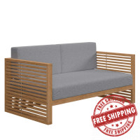 Modway EEI-5605-NAT-GRY Carlsbad Teak Wood Outdoor Patio Loveseat Natural Gray