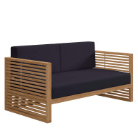 Modway EEI-5605-NAT-NAV Carlsbad Teak Wood Outdoor Patio Loveseat Natural Navy
