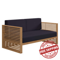 Modway EEI-5605-NAT-NAV Carlsbad Teak Wood Outdoor Patio Loveseat Natural Navy