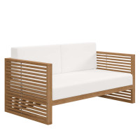 Modway EEI-5605-NAT-WHI Carlsbad Teak Wood Outdoor Patio Loveseat Natural White
