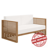 Modway EEI-5605-NAT-WHI Carlsbad Teak Wood Outdoor Patio Loveseat Natural White