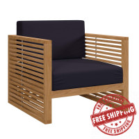 Modway EEI-5606-NAT-NAV Carlsbad Teak Wood Outdoor Patio Armchair Natural Navy