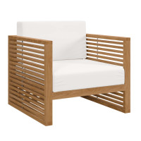 Modway EEI-5606-NAT-WHI Carlsbad Teak Wood Outdoor Patio Armchair Natural White