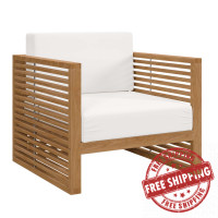 Modway EEI-5606-NAT-WHI Carlsbad Teak Wood Outdoor Patio Armchair Natural White