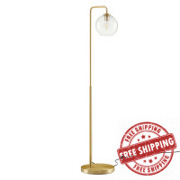 Modway EEI-5616-SBR Silo Glass Globe Glass and Metal Floor Lamp Satin Brass