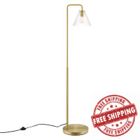 Modway EEI-5618-SBR Element Transparent Glass Glass and Metal Floor Lamp Satin Brass