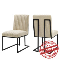Modway EEI-5740-BEI Beige Indulge Channel Tufted Fabric Dining Chairs - Set of 2