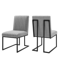 Modway EEI-5740-LGR Light Gray Indulge Channel Tufted Fabric Dining Chairs - Set of 2