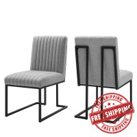 Modway EEI-5740-LGR Light Gray Indulge Channel Tufted Fabric Dining Chairs - Set of 2